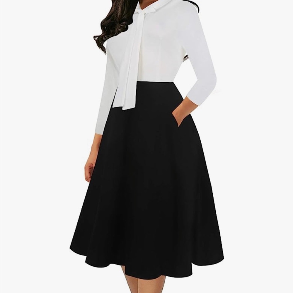 Oxiuli fashion 50’s inspired black and white dress with bow